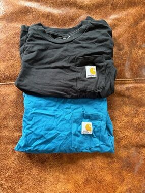 Carhartt Short Sleeve Pocket Tee Duo - Black & Teal Blue lot of 2